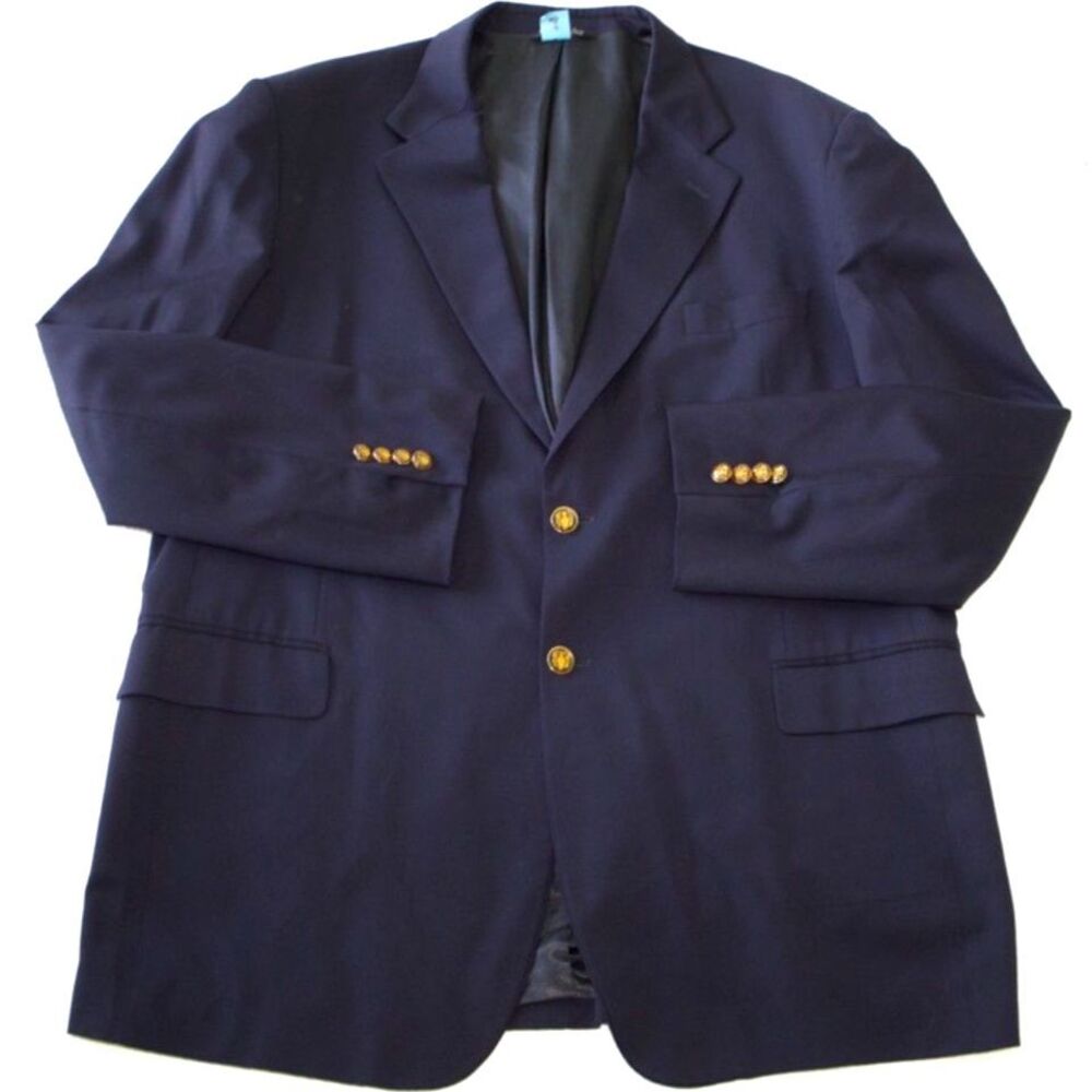 Italian Vanieri Navy Sportcoat 100% Wool Gold Buttons 48L